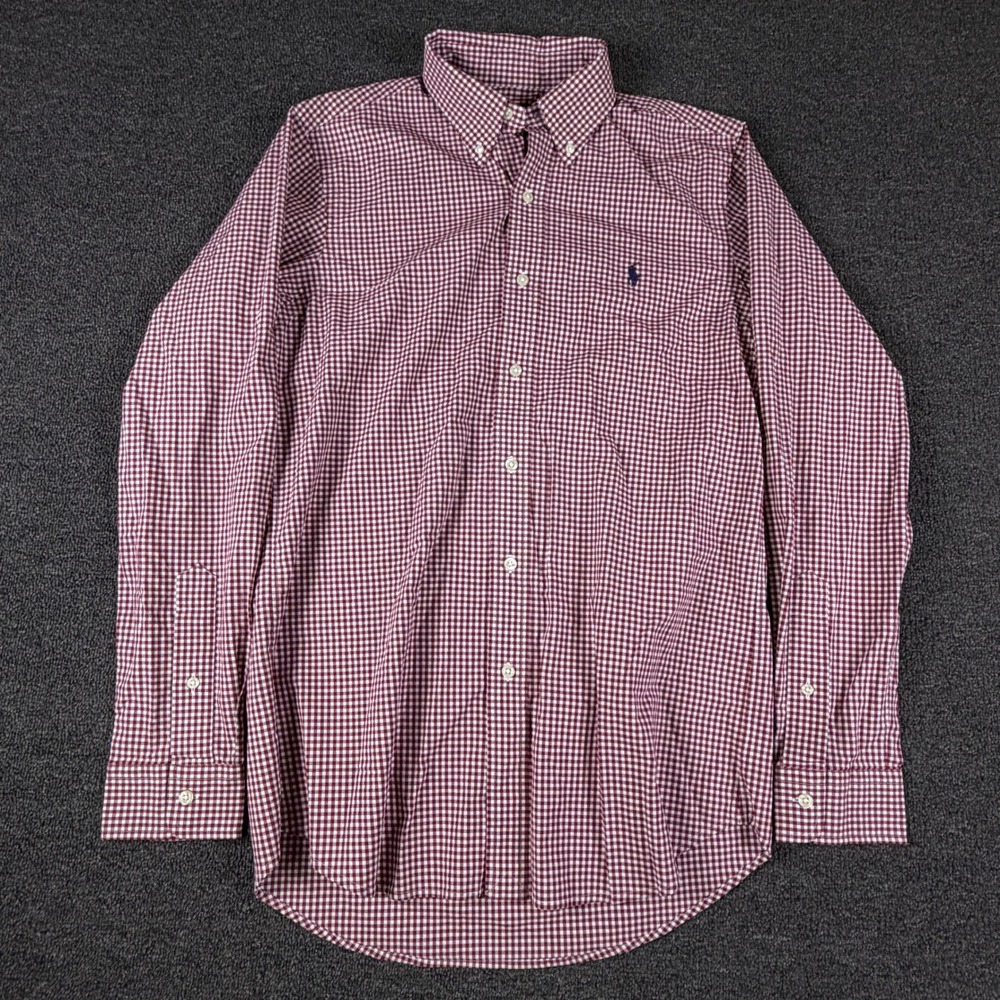 Polo Ralph Lauren Shirt Mens Small Classic Fit Burgundy Gingham Button-Down EUC